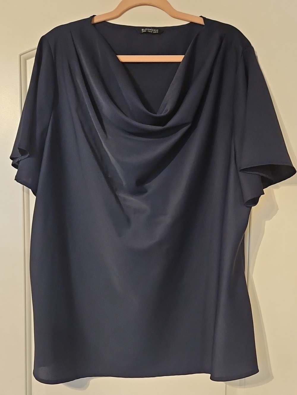 BloomChic Navy Draped Cowl Neck Blouse